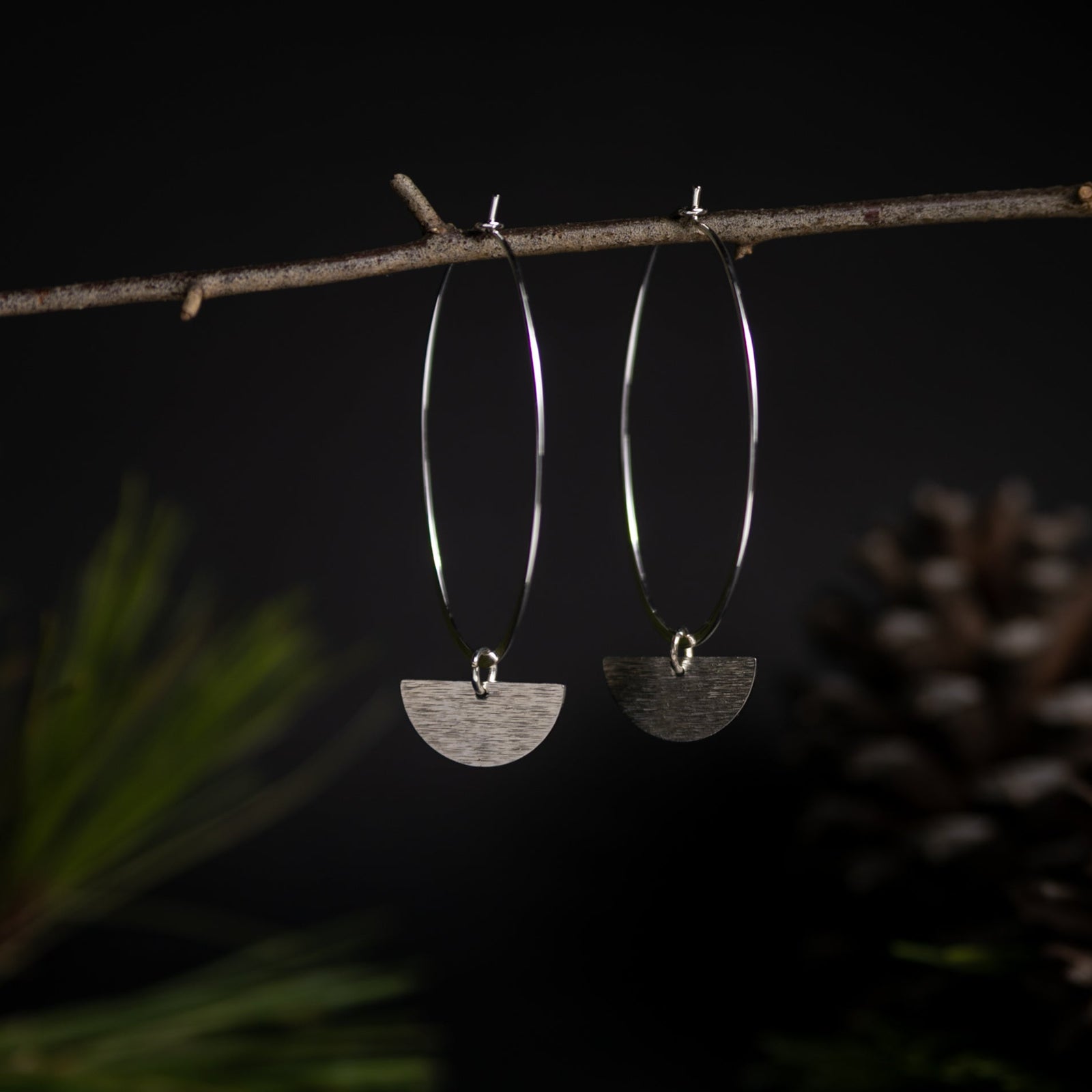 Modern Oval Hoops with Half Moon Charms