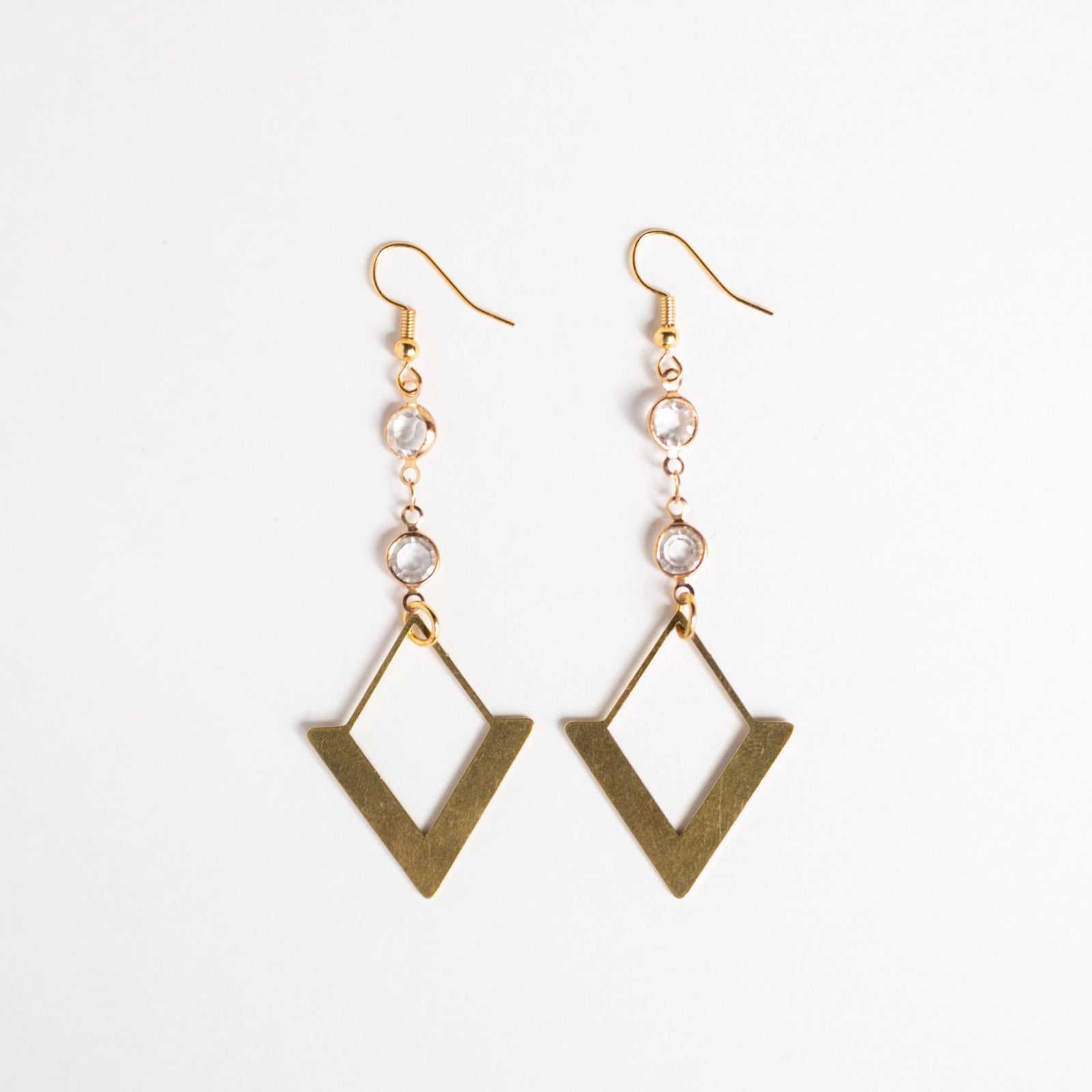 Gold Marquis and Clear Gem Dangle Earrings