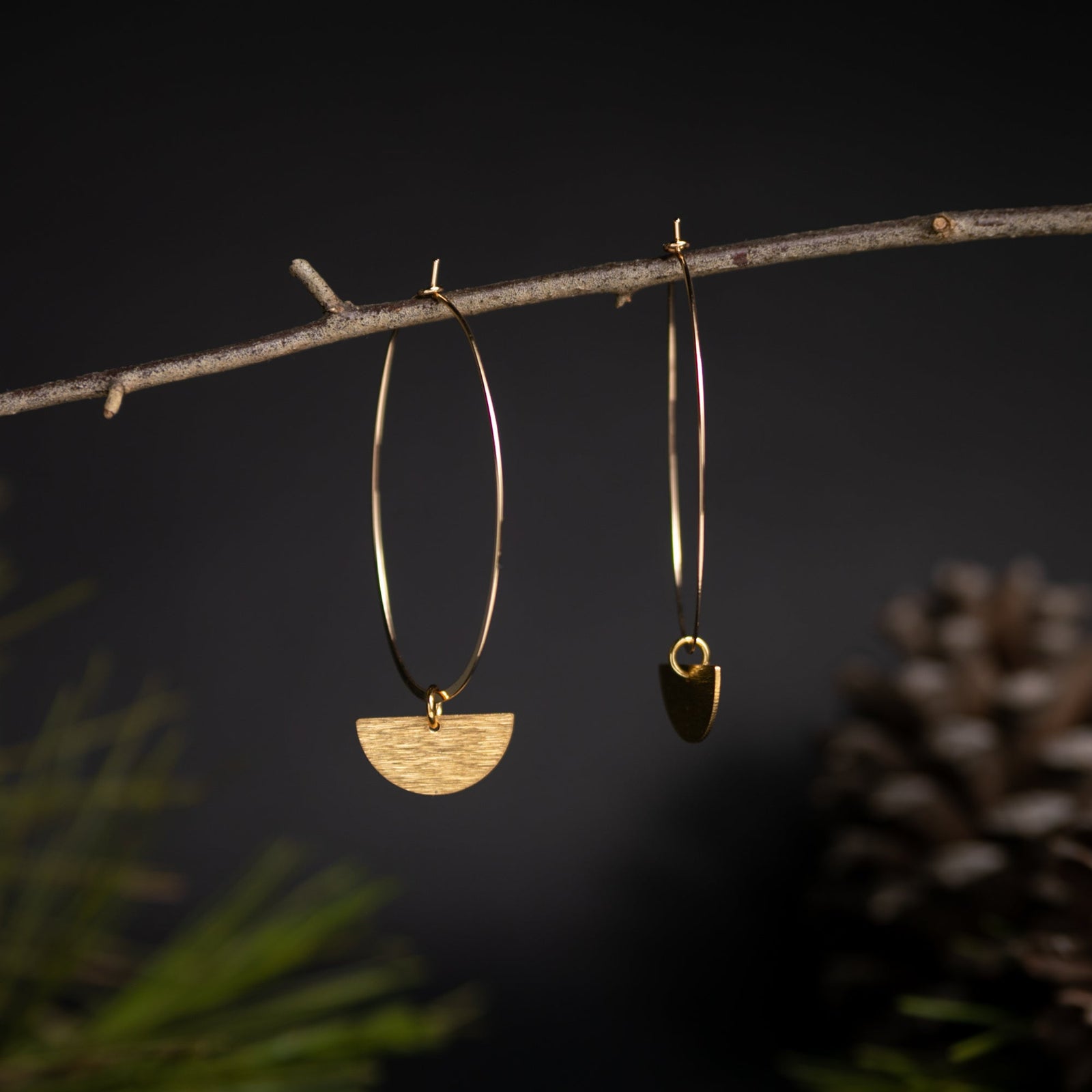 Modern Oval Hoops with Half Moon Charms