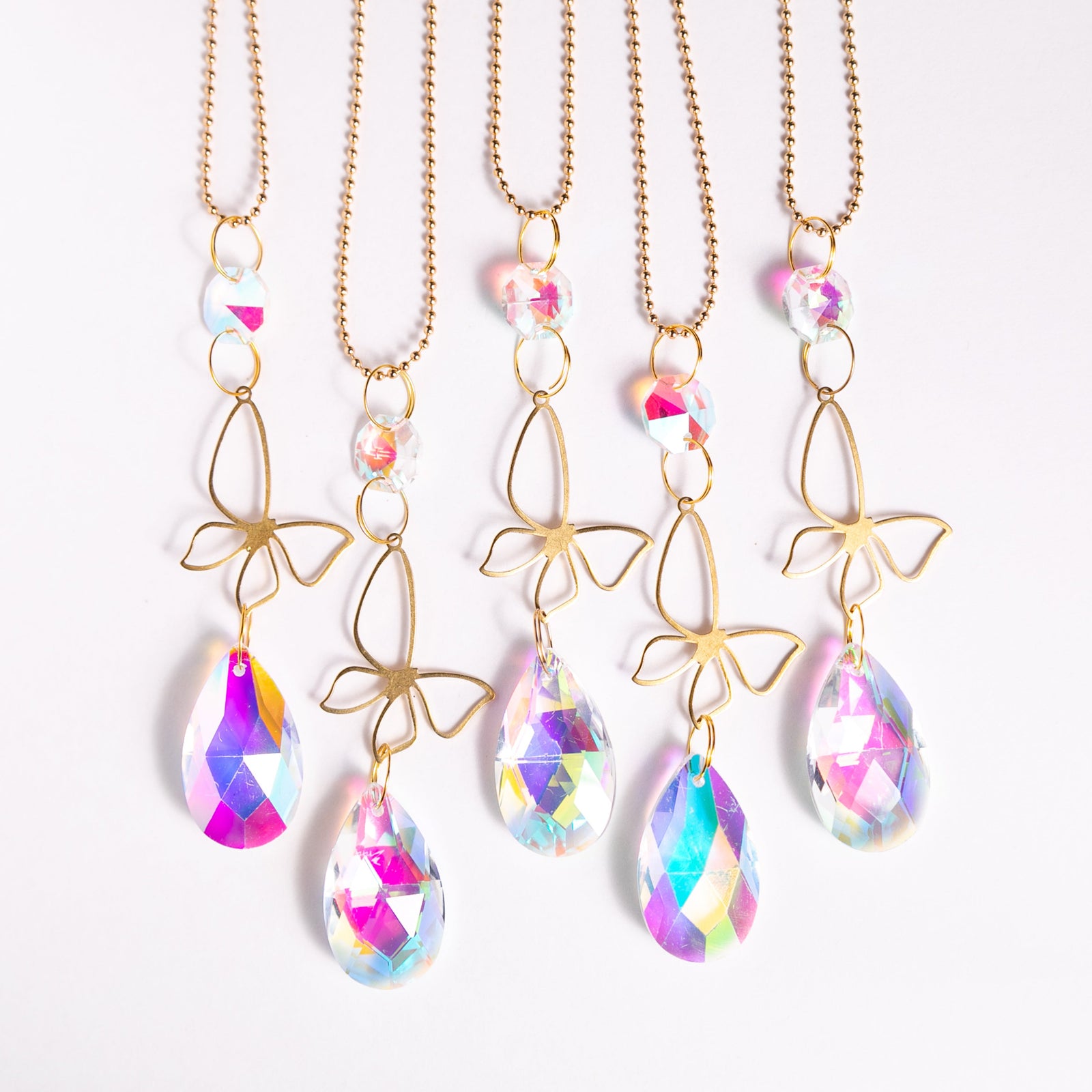 Butterfly Prism Rearview Mirror Car Necklace – Car Decor with Aurora Borealis Crystals by Kinley Jewelry