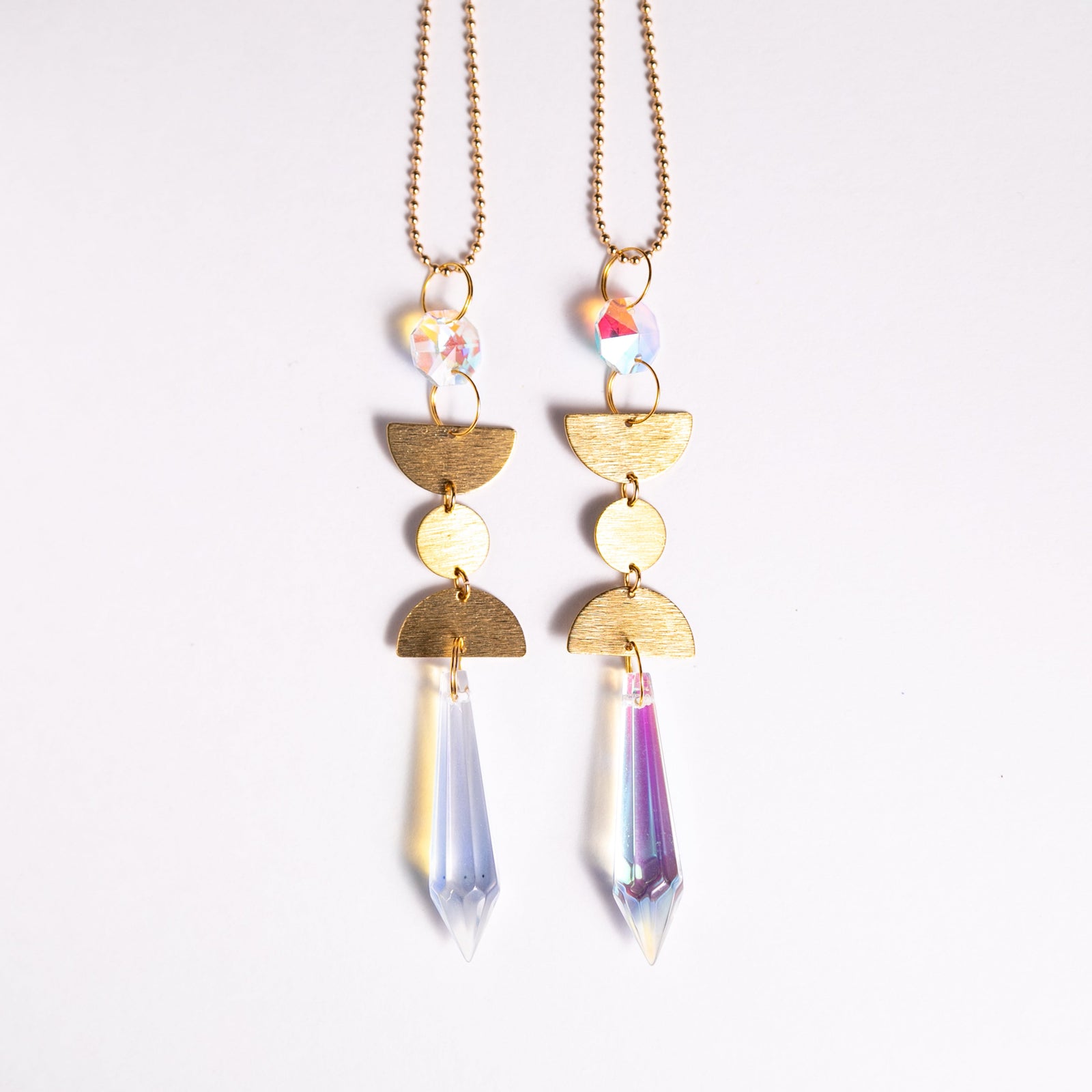 Moon Phases Rearview Mirror Prism Car Necklace – Car Accessory with Aurora Borealis Crystal by Kinley Jewelry