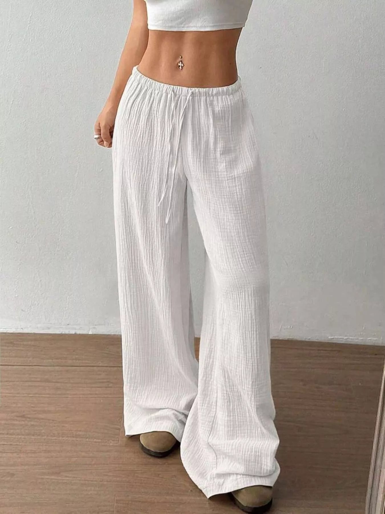 Drawstring Wide Leg Pants
