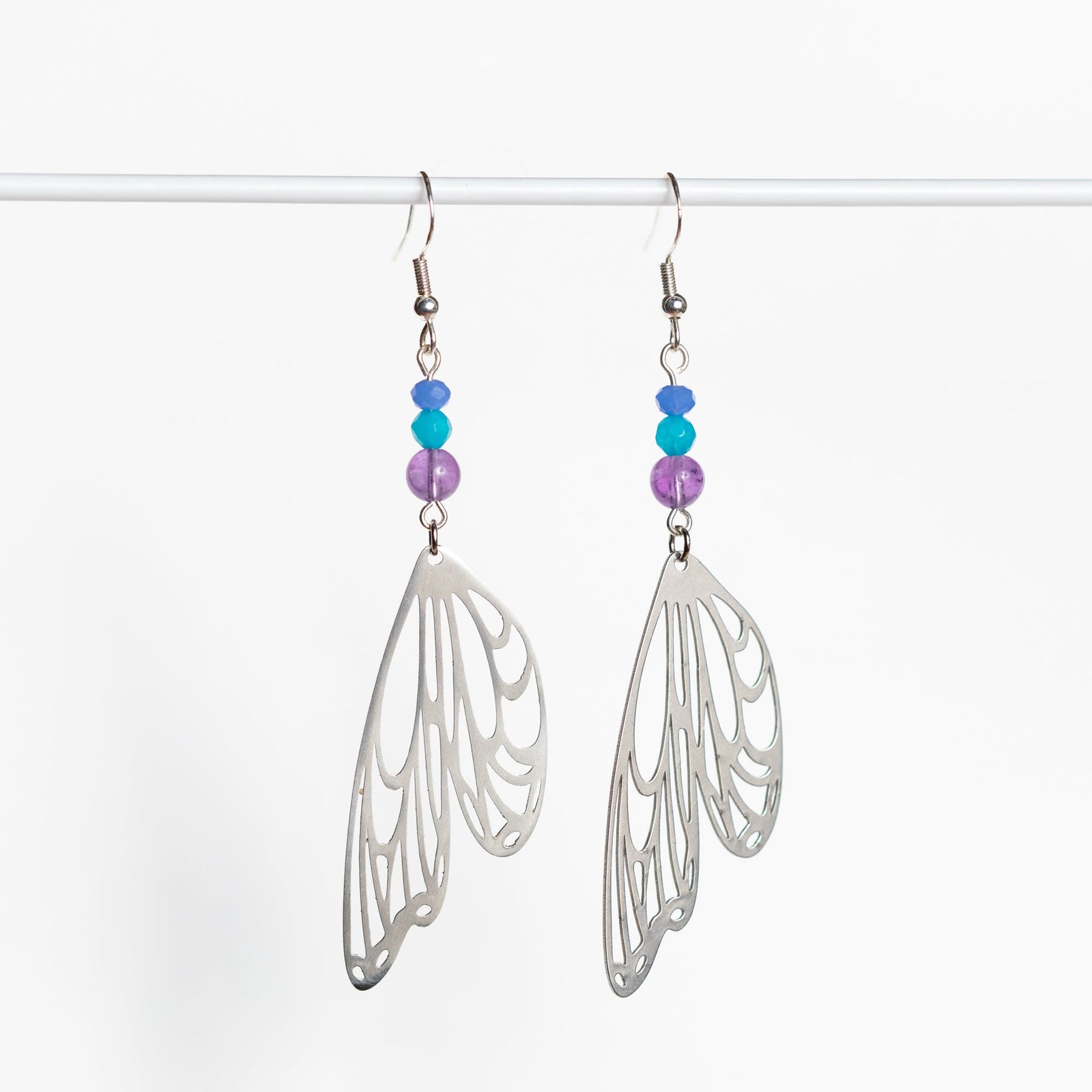 Silver Butterfly Wing Earrings with Spring-Colored Gemstones – Nature-Inspired Jewelry by Kinley Jewelry
