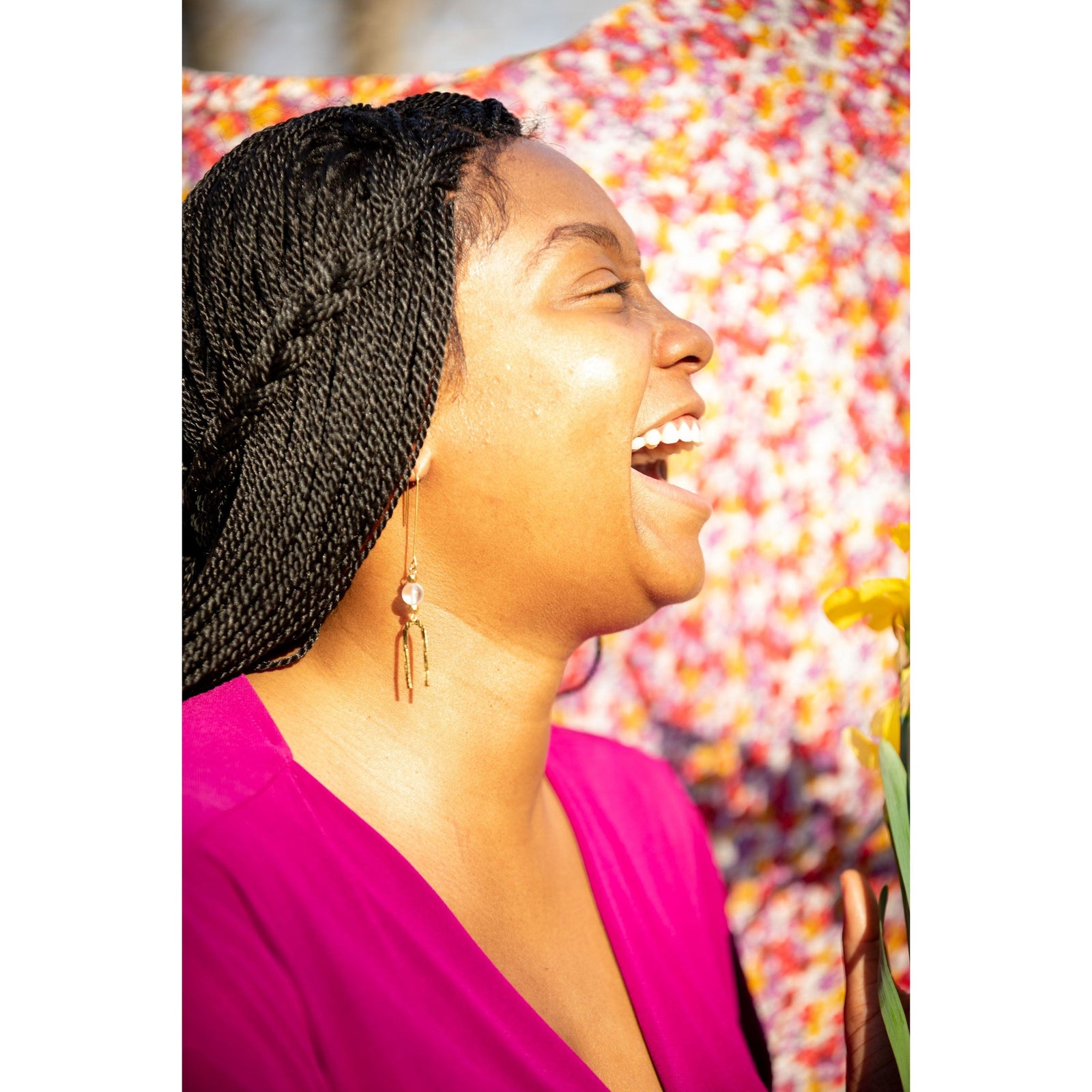 Brushed Gold Arch Earrings with Sunny Spectrolite