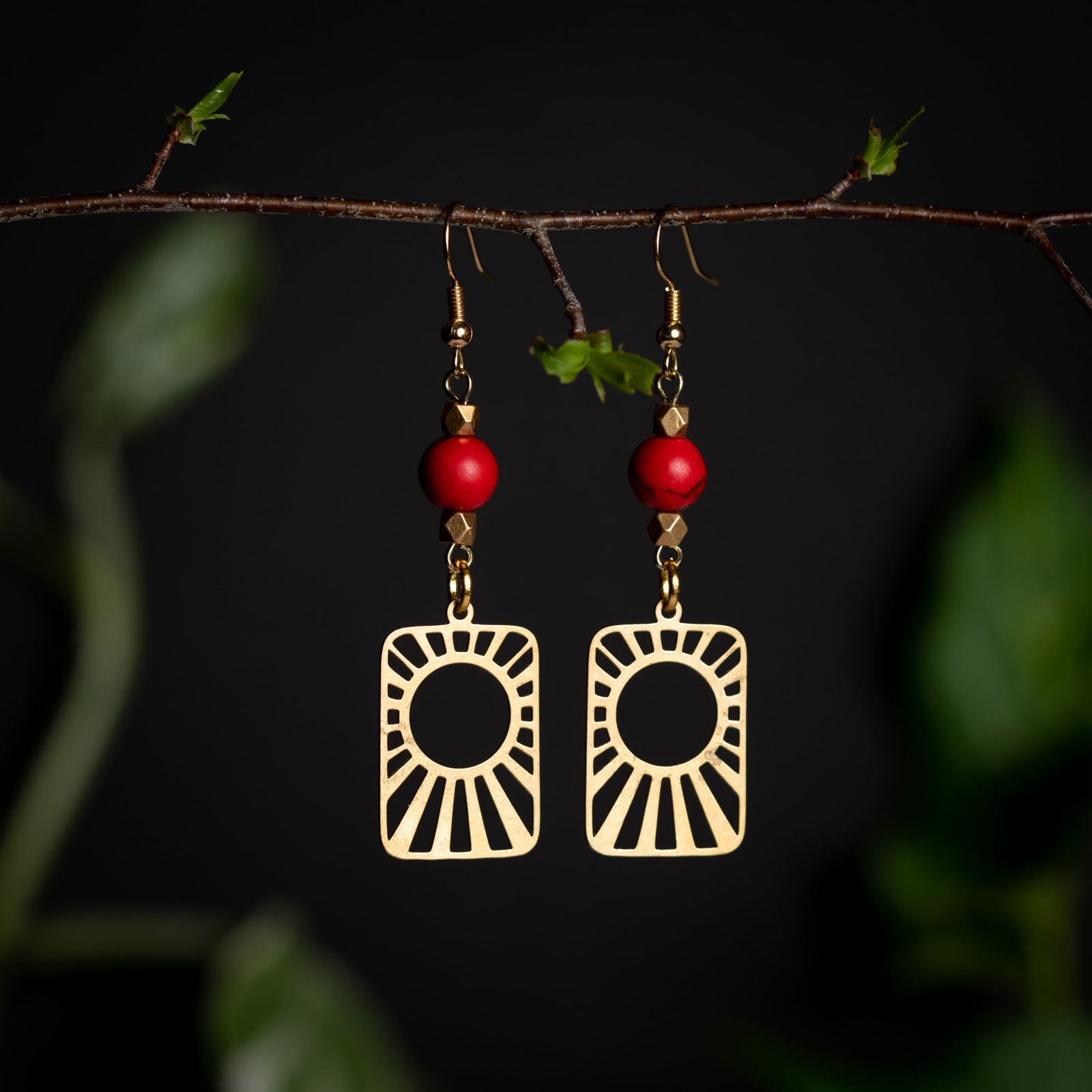 Red Stone Sun Dangles