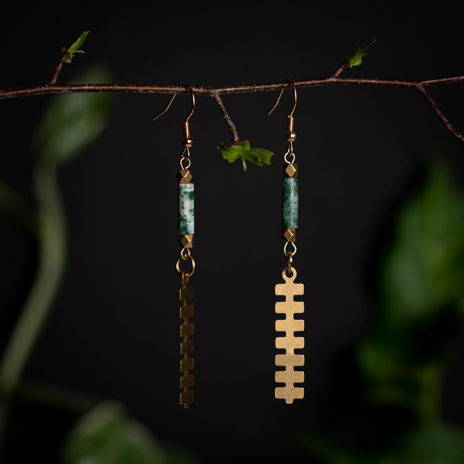 Aztec Inspired Thin Brass Totem Earrings