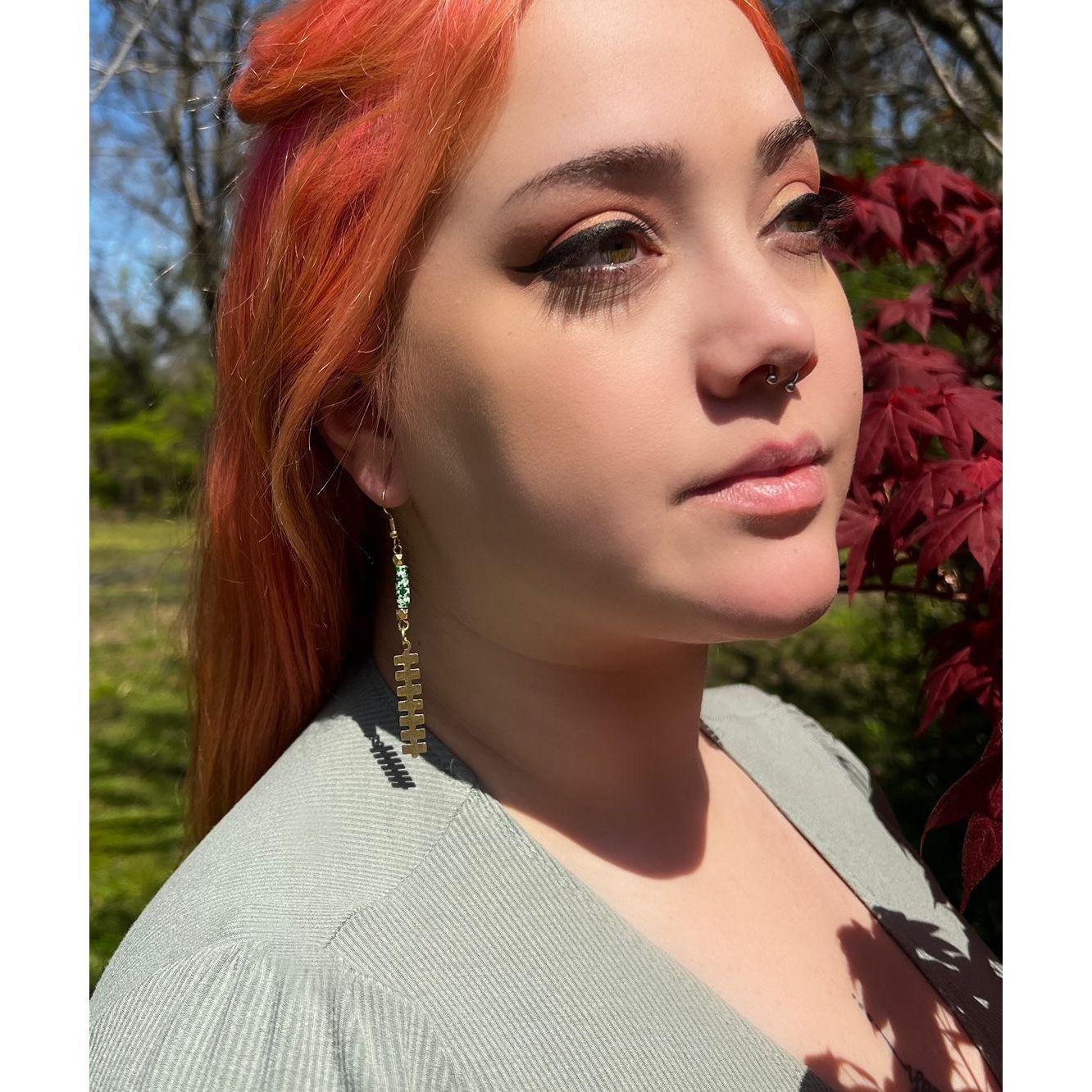 Aztec Inspired Thin Brass Totem Earrings