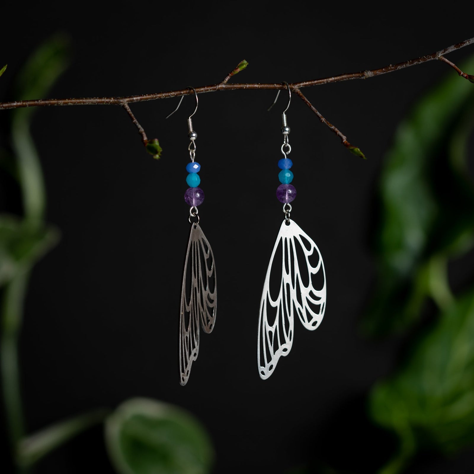 Silver Butterfly Wing Earrings with Spring-Colored Gemstones – Nature-Inspired Jewelry by Kinley Jewelry