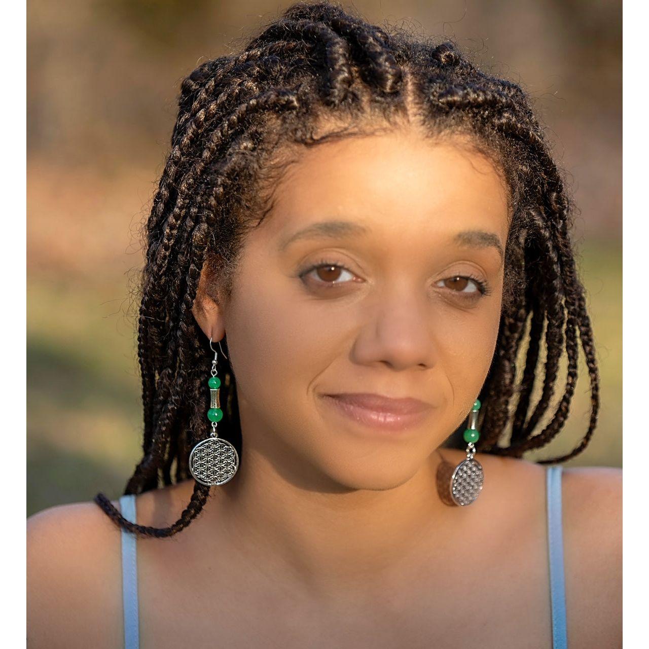 Flower of Life & Jade Earrings