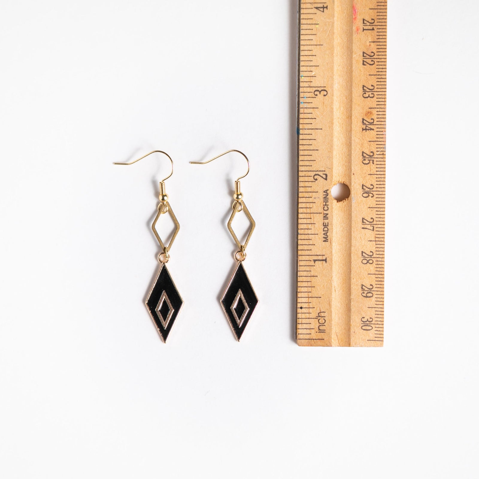 Black and Gold Double Diamond Earrings