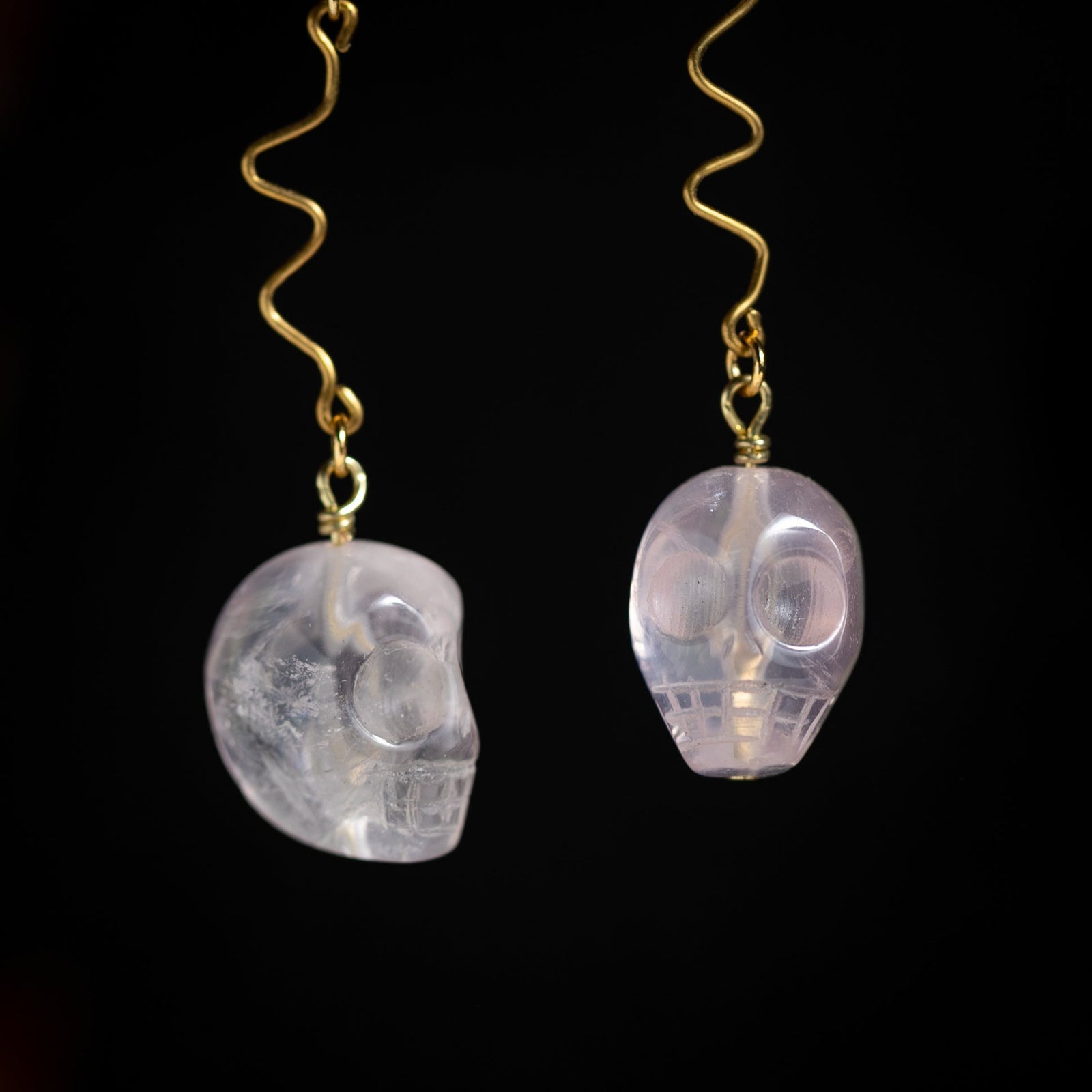 Rose Quartz Skull Earrings