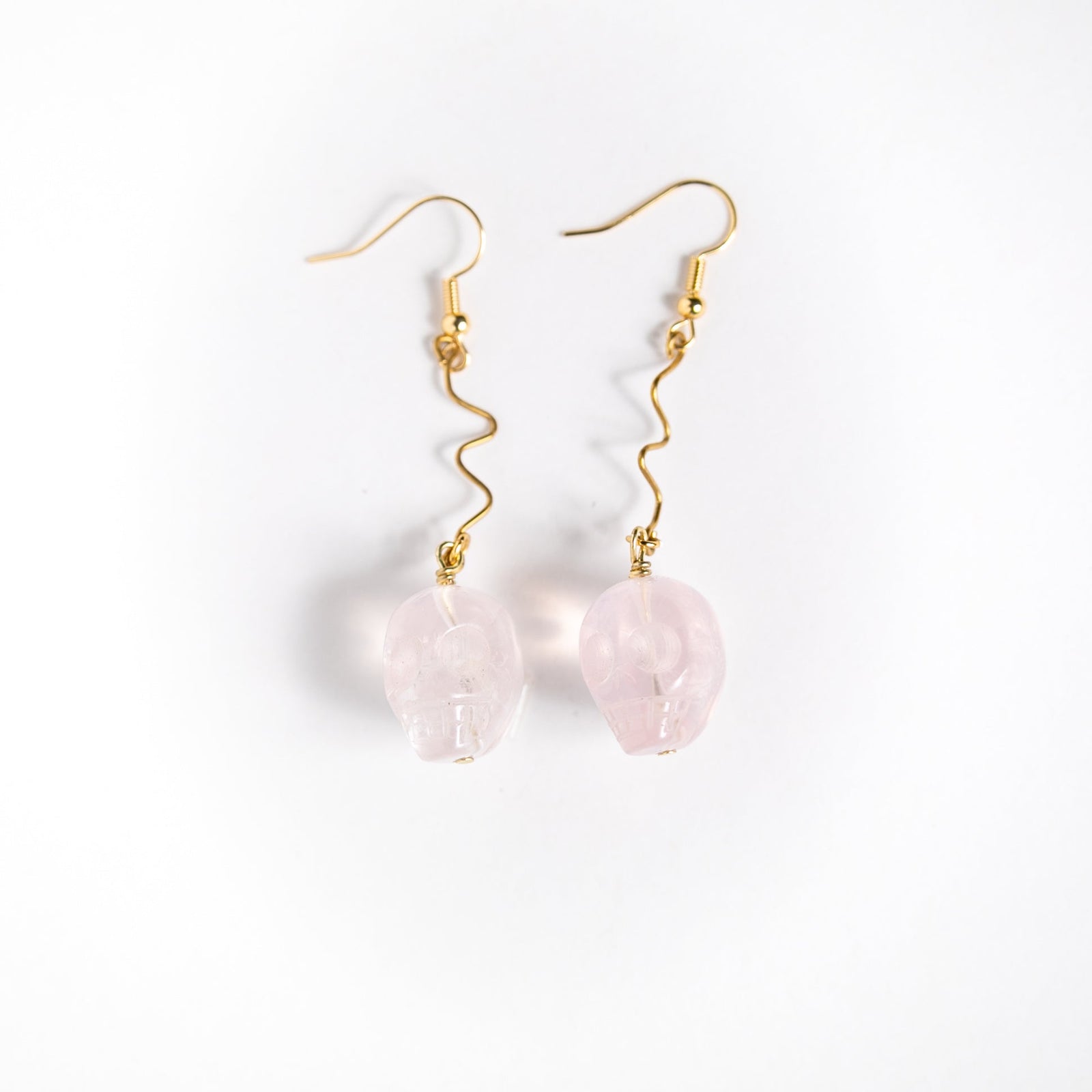 Rose Quartz Skull Earrings