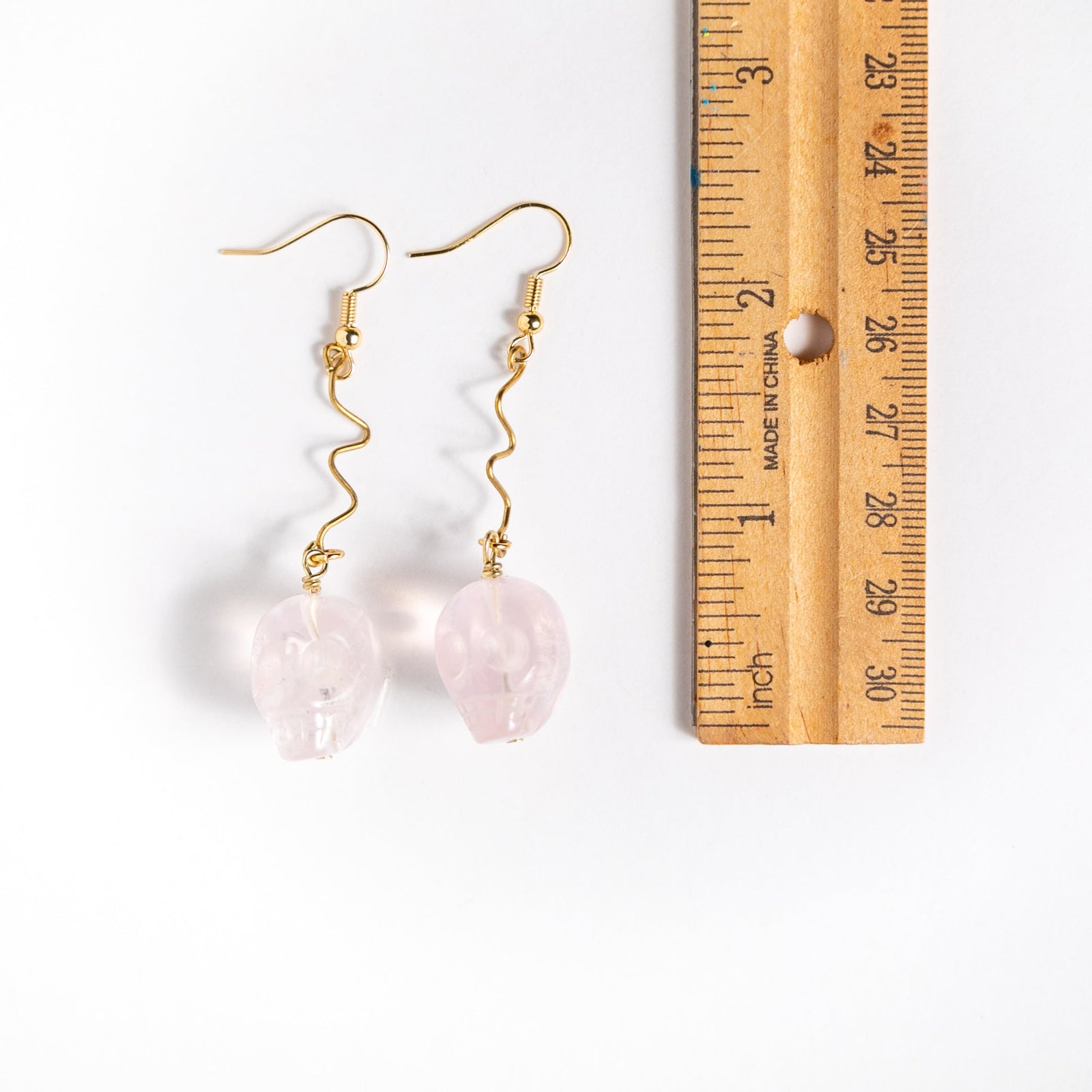 Rose Quartz Skull Earrings