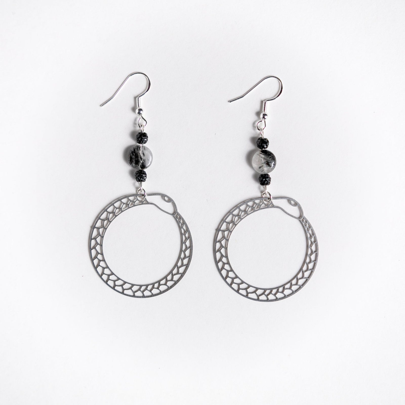 Ouroboros Earrings with Rutile Quartz