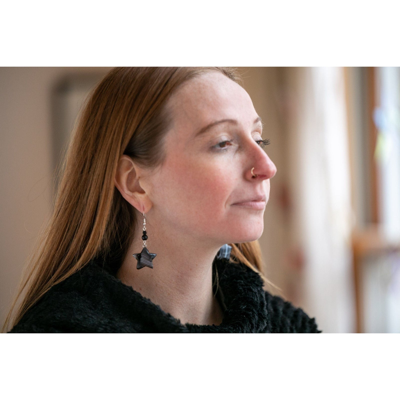 Night Sky Banded Agate Star Earrings