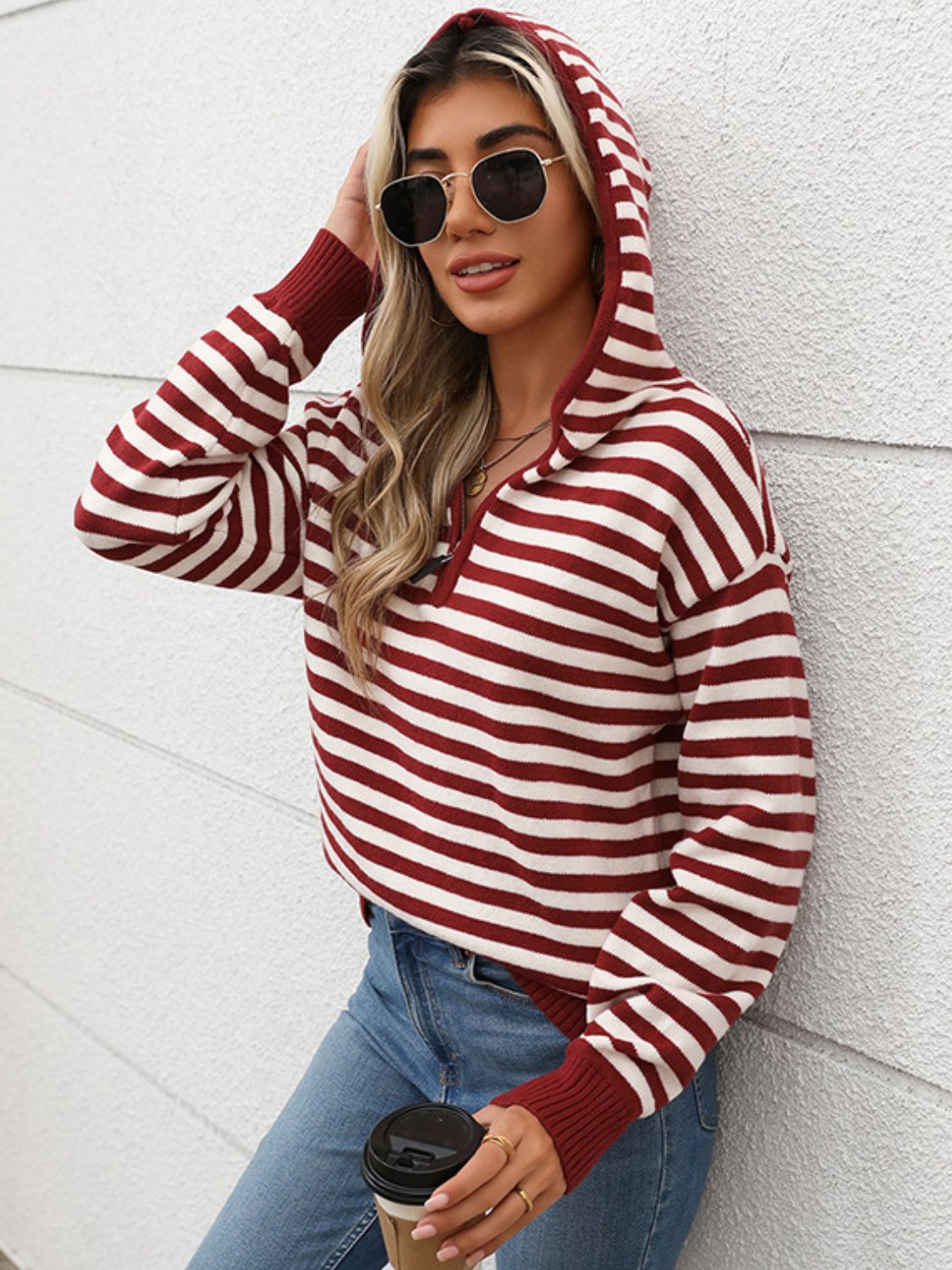 Perfect Striped Long Sleeve Hooded Sweater