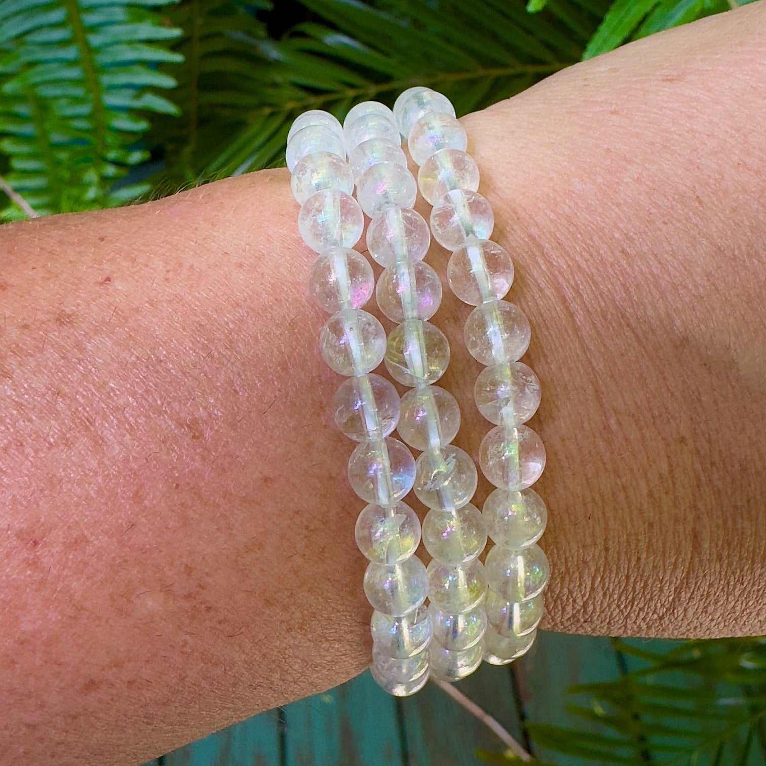 Aura Clear Quartz Stretch Bracelet - 8mm Gemstone