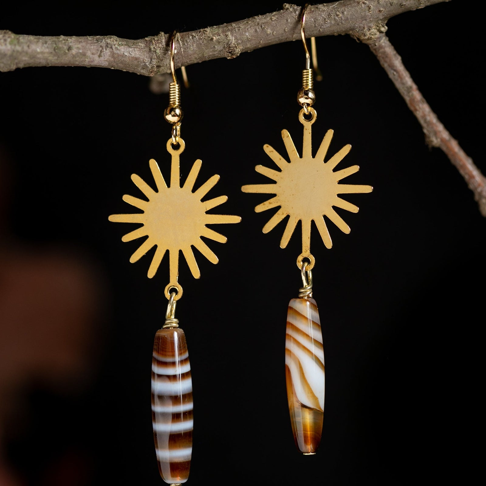 Banded Agate Sunburst Earrings