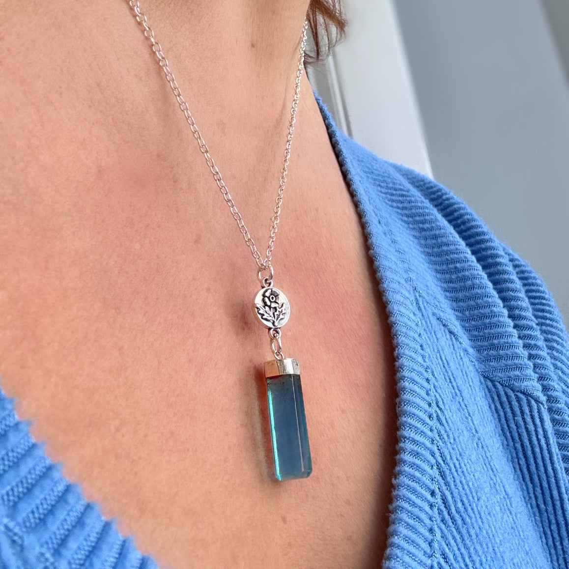 Blue Fluorite Floral Drop Necklace