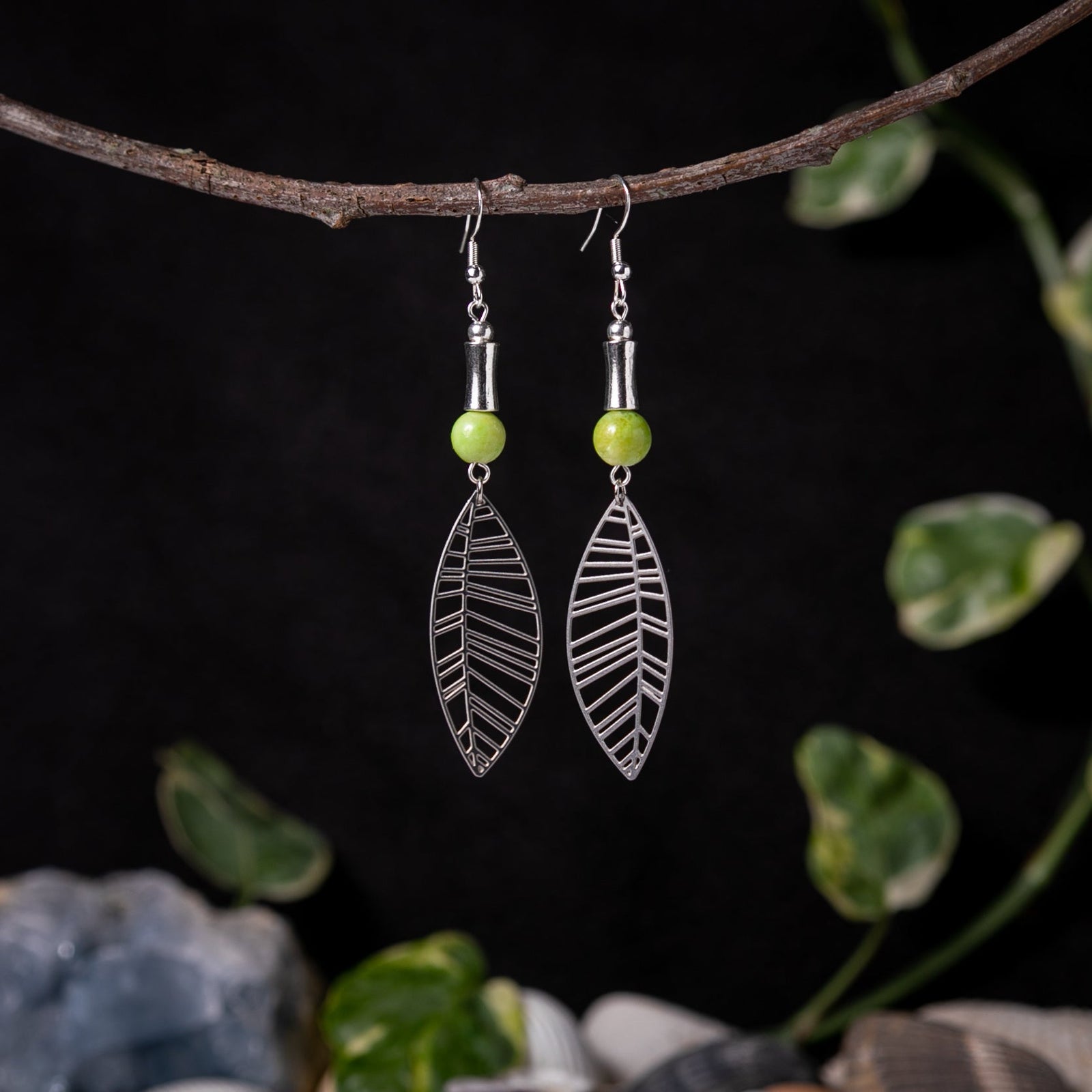 Chartreuse Silver Leaf Earrings