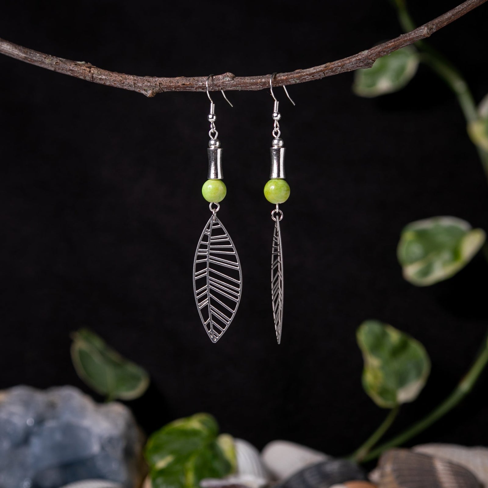 Chartreuse Silver Leaf Earrings
