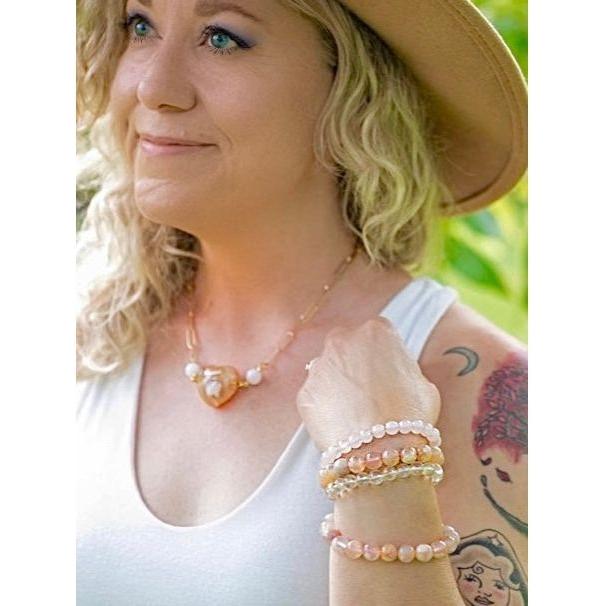 Flower Agate Big Heart Necklace