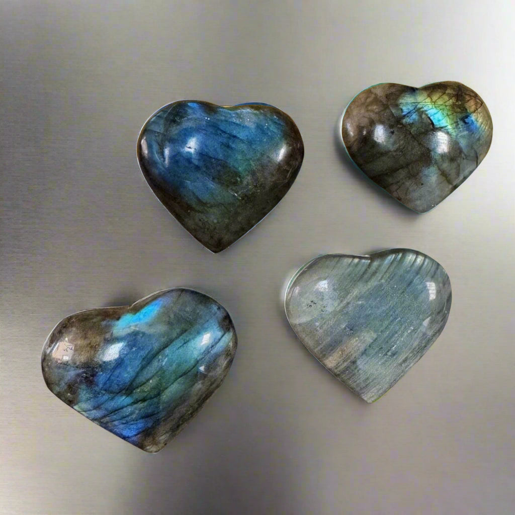 Refrigerator Magnets Labradorite Hearts Iridescent Gemstone
