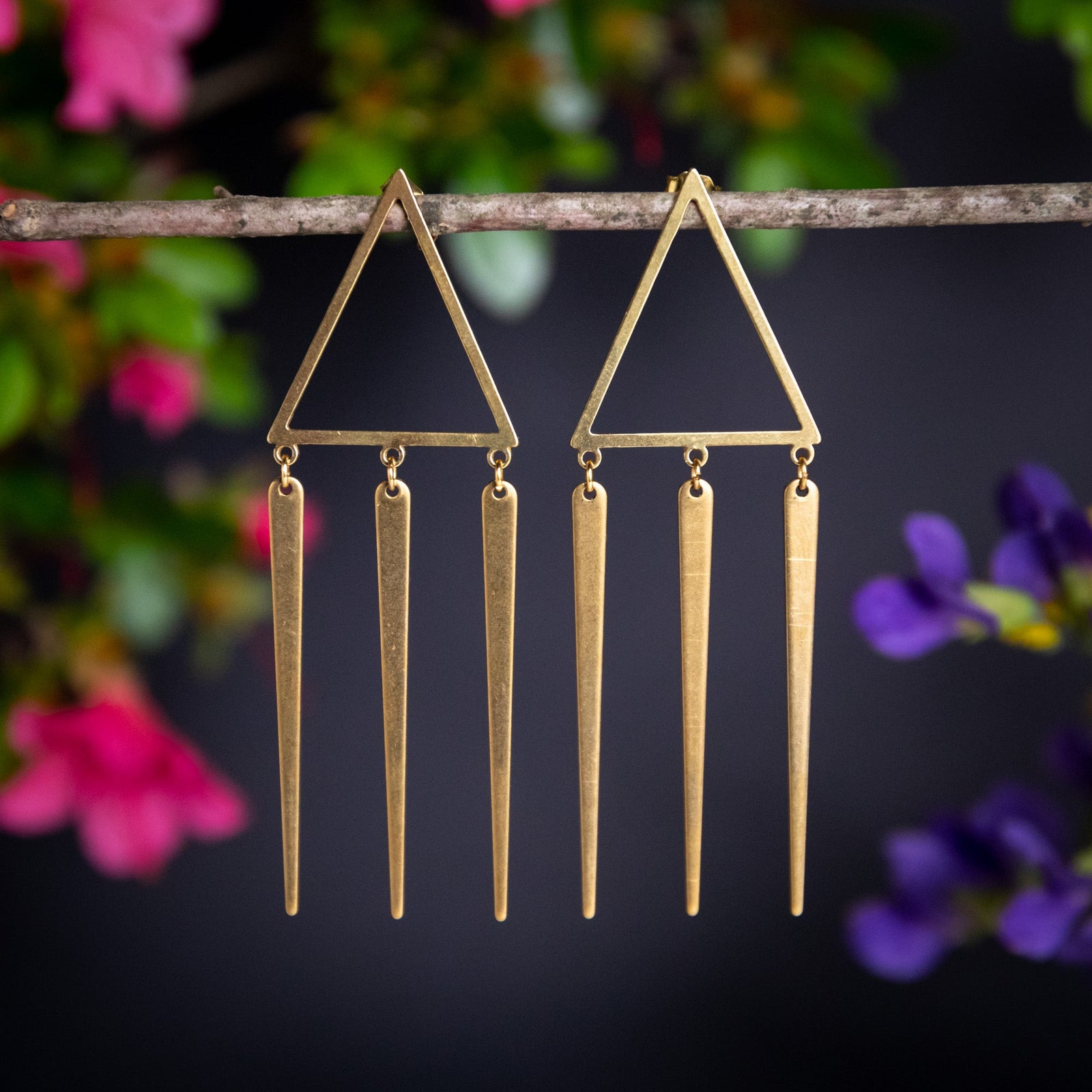 Golden Triangle Dangle Post Earrings