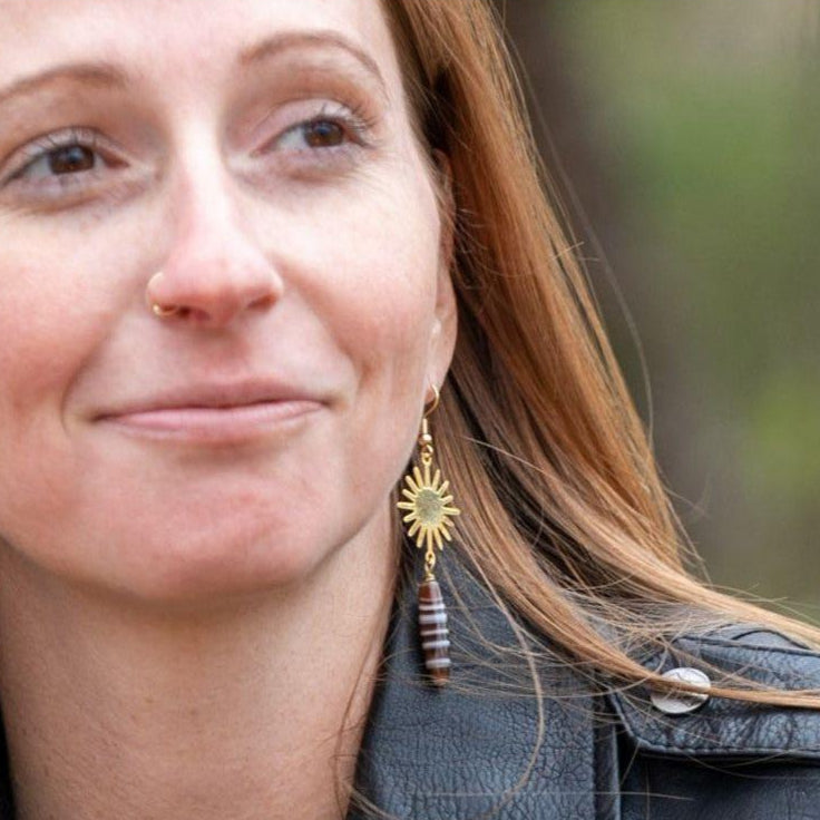 Banded Agate Sunburst Earrings