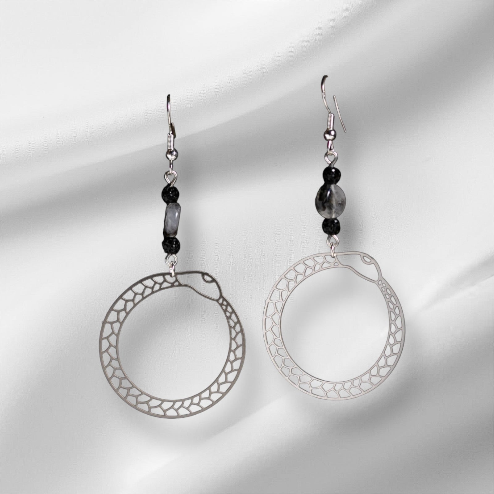 Ouroboros Earrings with Rutile Quartz