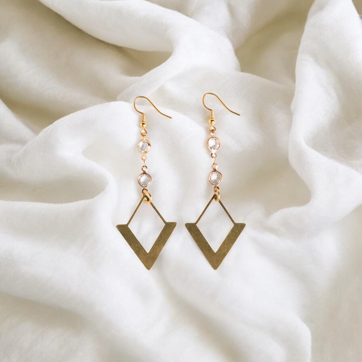 Gold Marquis and Clear Gem Dangle Earrings