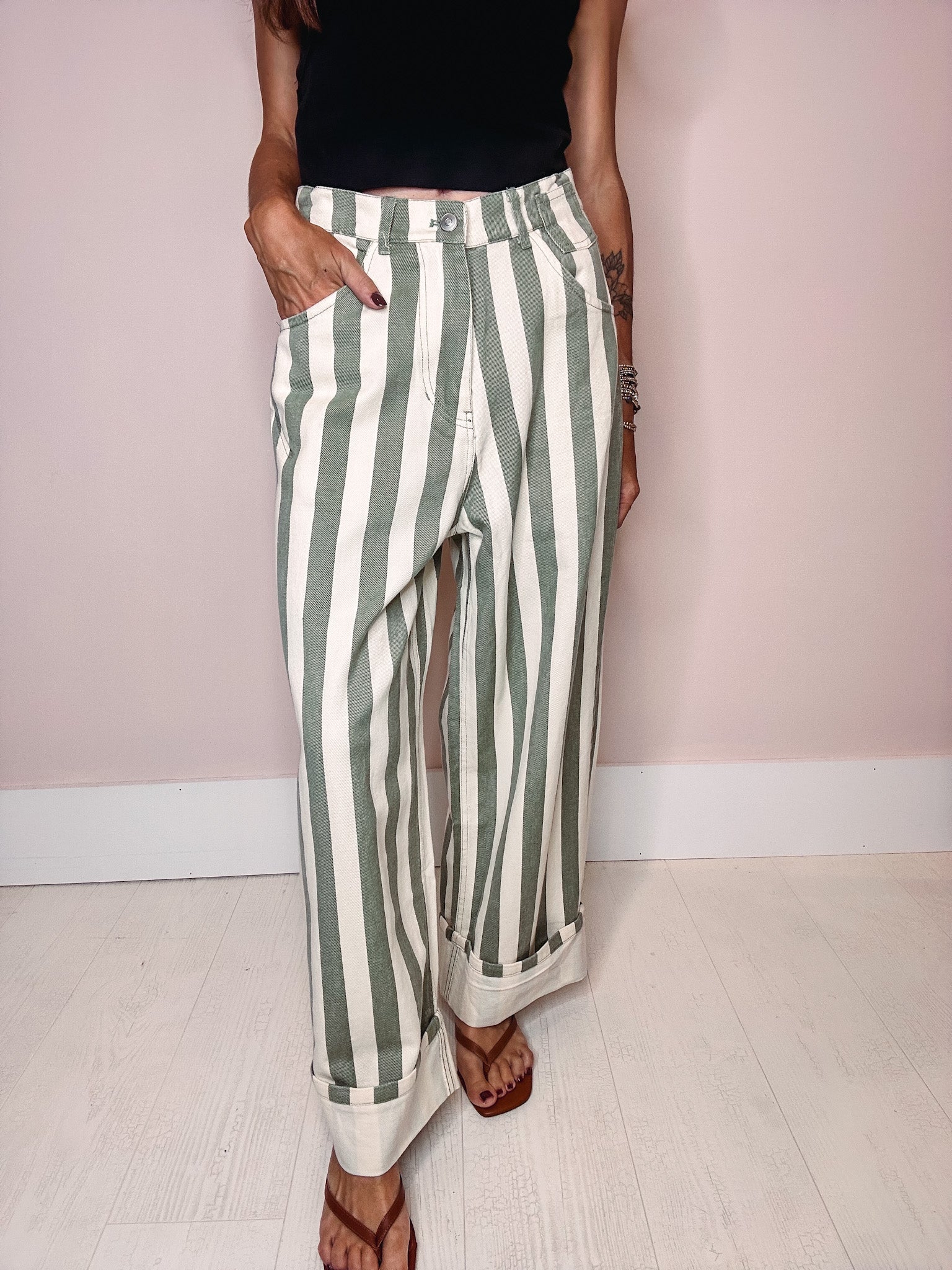 Big Top Striped Cuff Hem Barrel Jeans