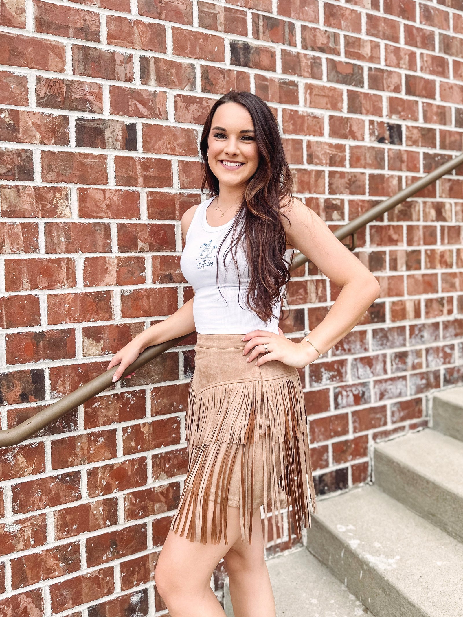 Boot Scootin' Tiered Fringe Mini Skirt-- Tan