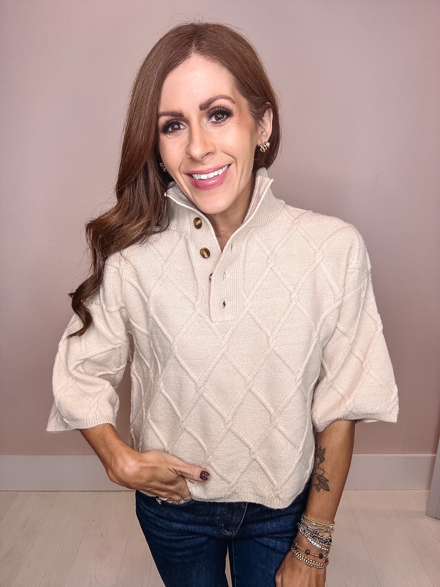 Eliza Criss Cross Mock Neck Sweater