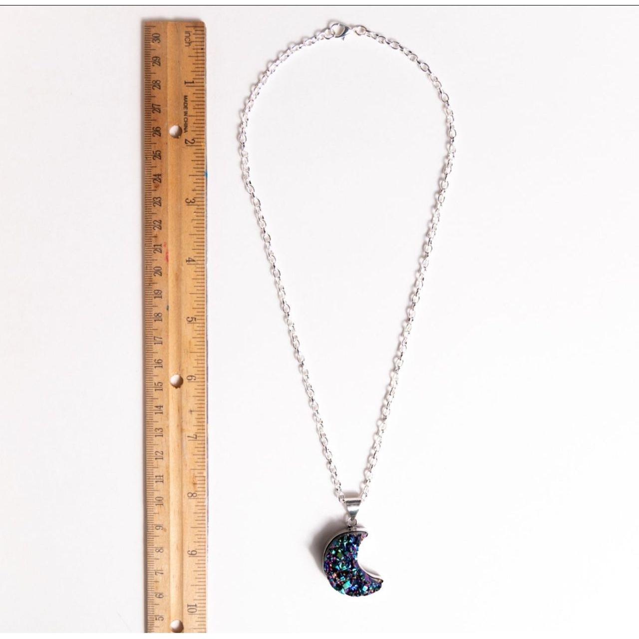 Mystic Rainbow Druzy Crescent Moon Necklace