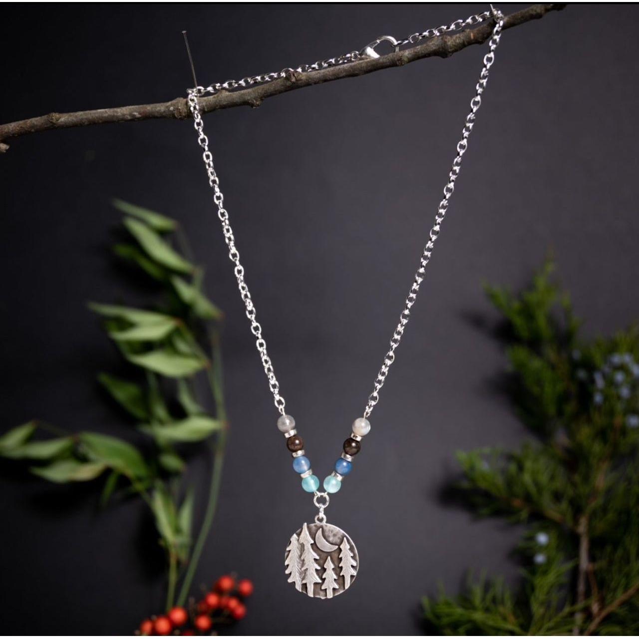 Moonlit Forest Necklace – Handcrafted Jewelry with Icy Blue Gemstones by Kinley Jewelry
