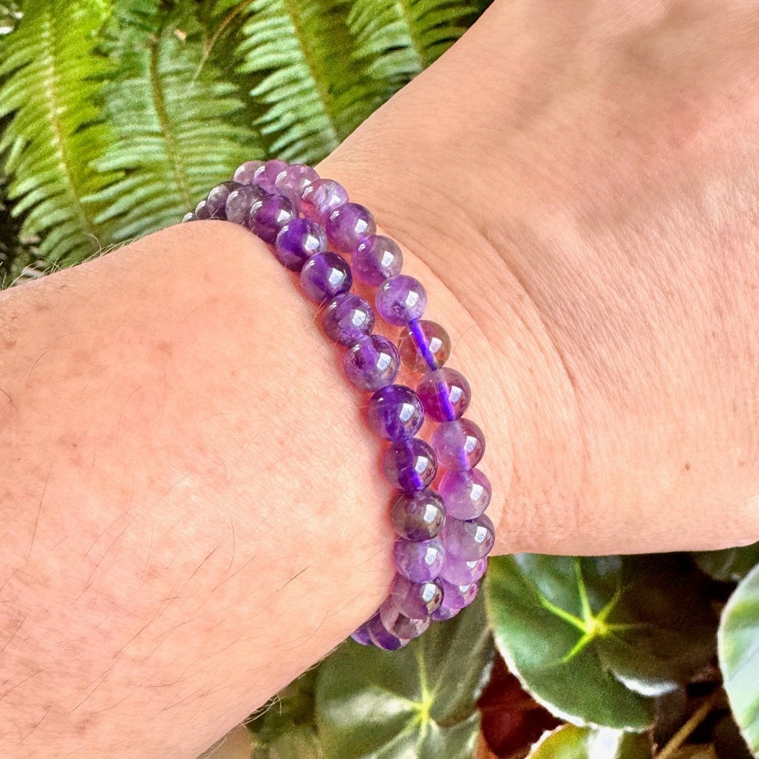 Amethyst Beaded Stretch Bracelet - 6mm Gemstone