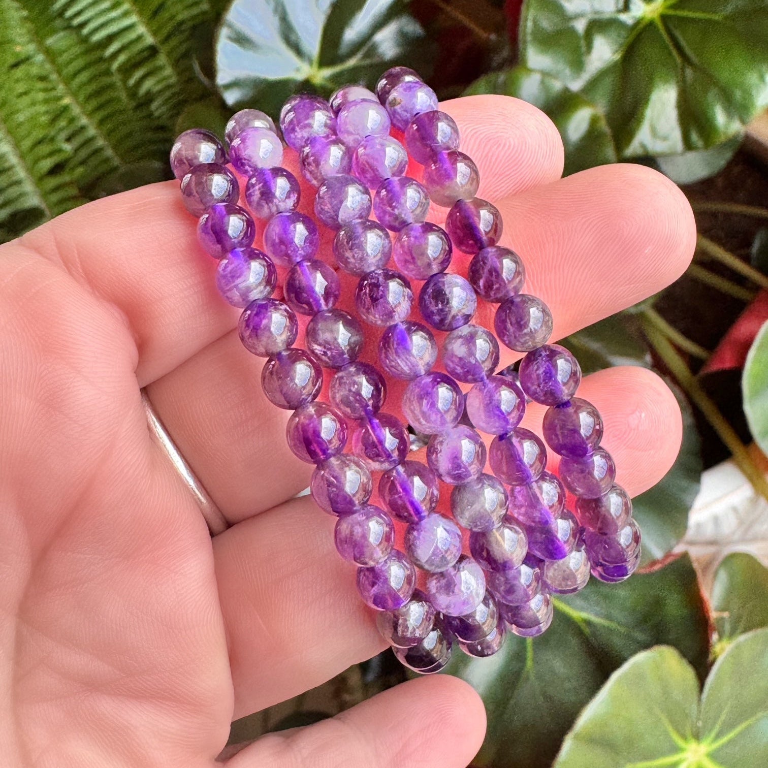 Amethyst Beaded Stretch Bracelet – Handcrafted February Birthstone Jewelry by Kinley Jewelry