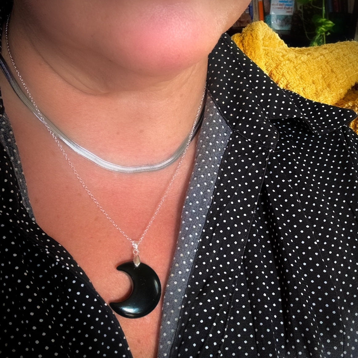 Black Obsidian Crescent Moon Necklace
