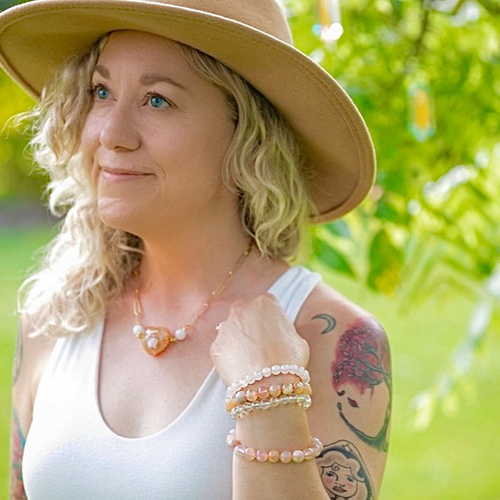 Flower Agate Big Heart Necklace