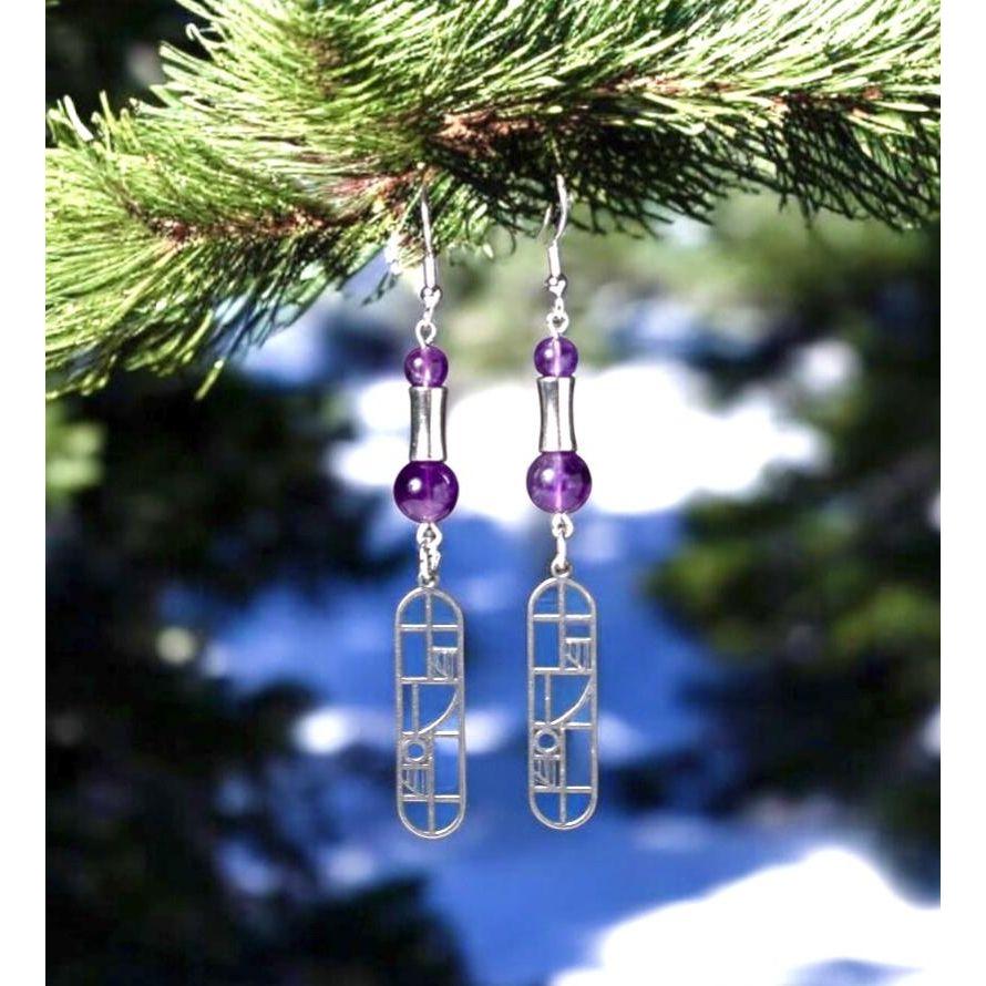 Amethyst Geometric Dangle Earrings – Modern February Birthstone Jewelry by Kinley Jewelry