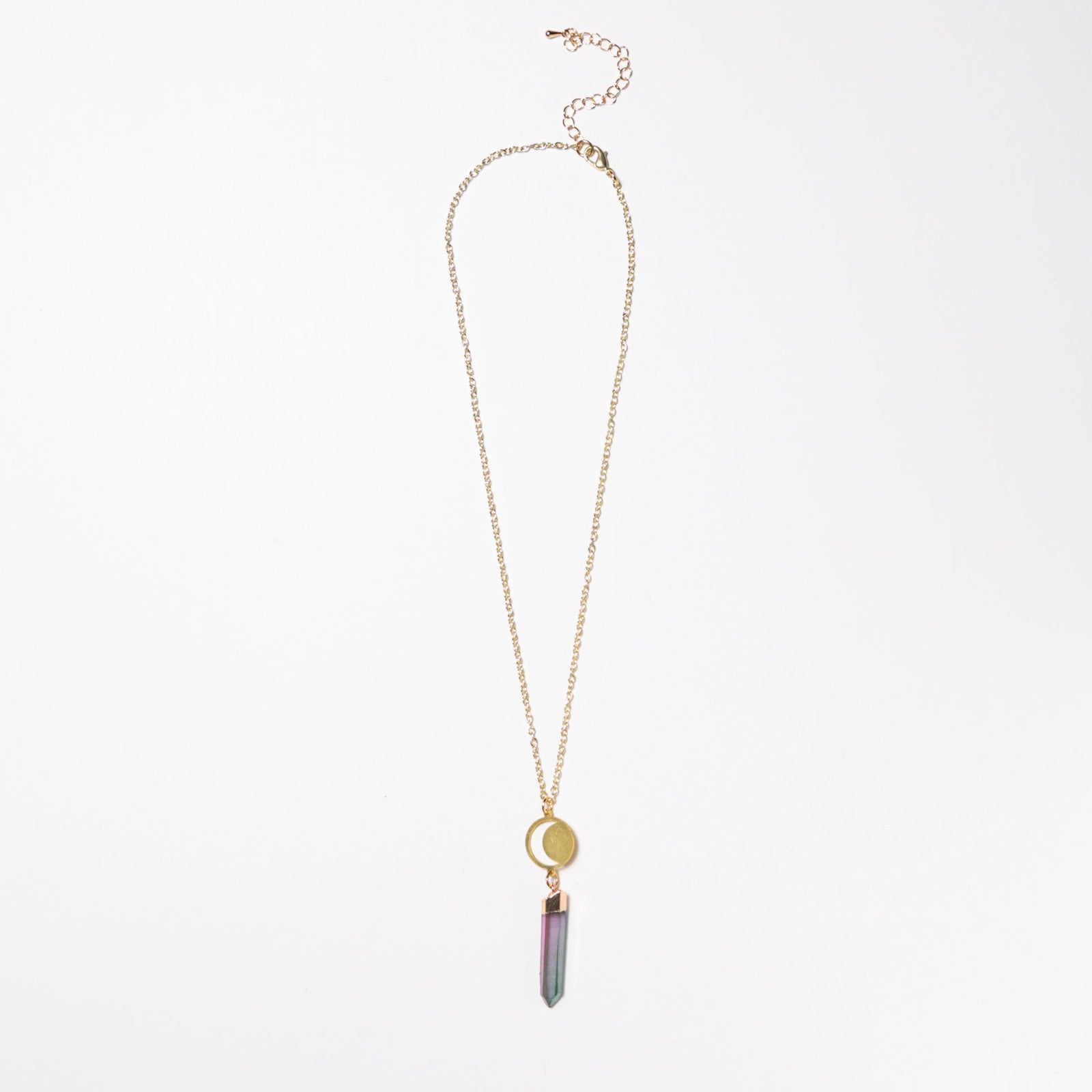 Aura Quartz Point Crescent Moon Cutout Necklace