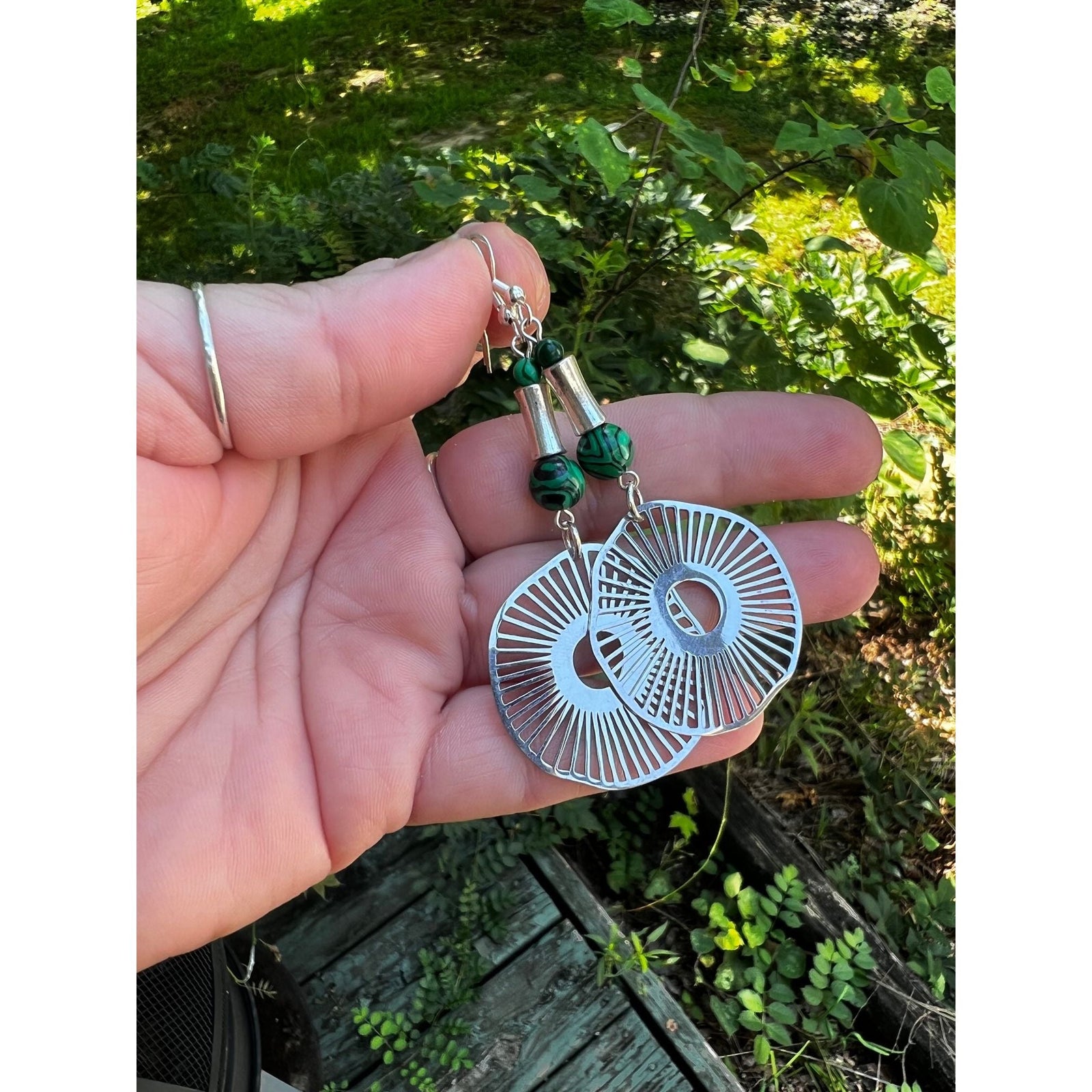 Organic Natural Pattern Earrings with Malachite