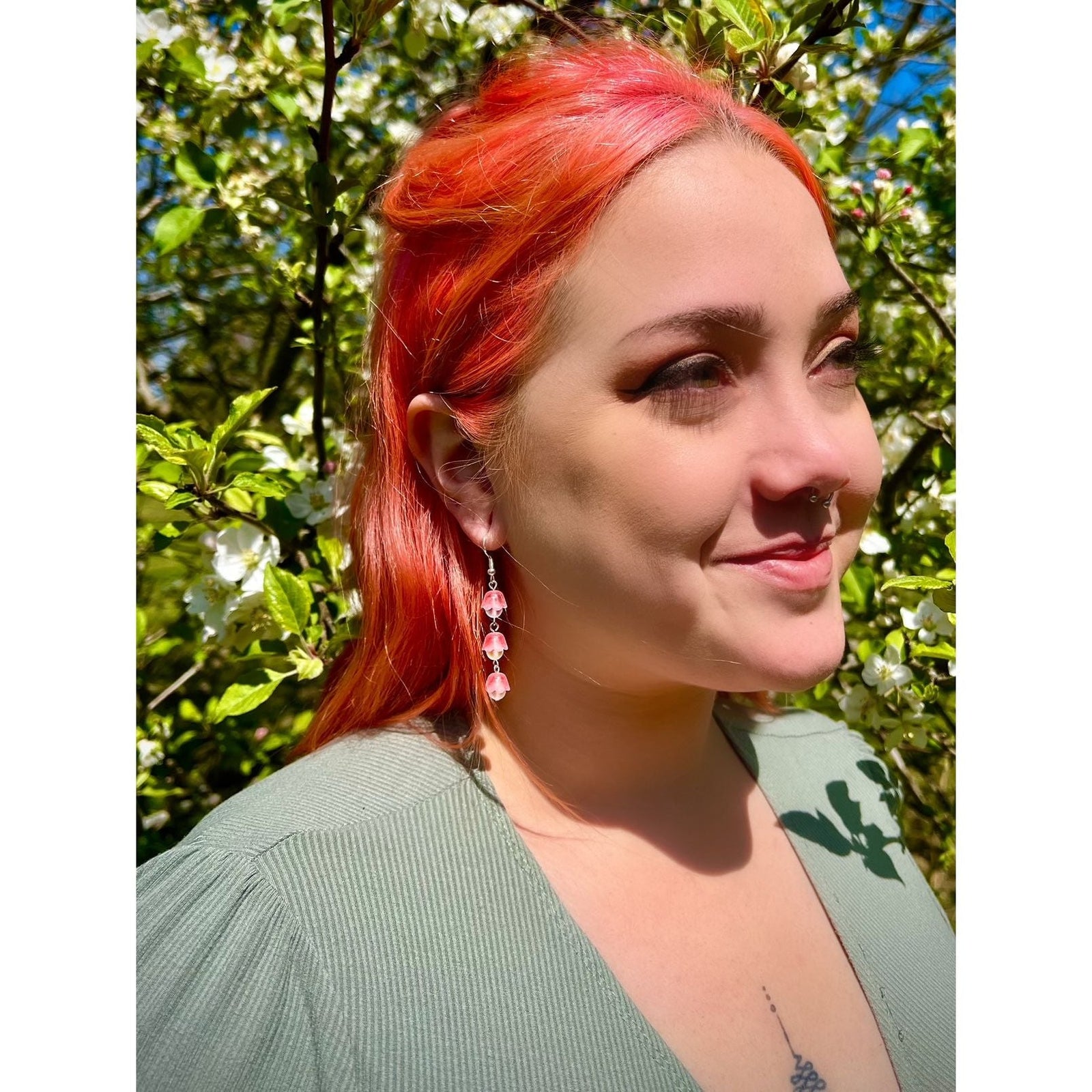 Pink Tulip Rain Chain Earrings