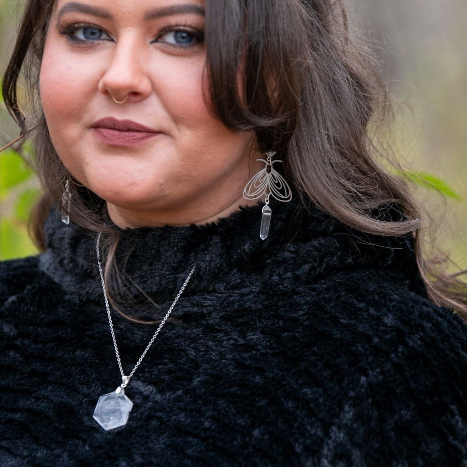 Moth and Crystal Long Earrings