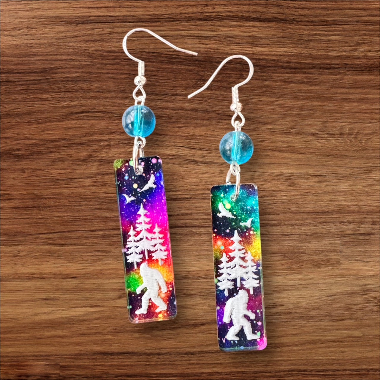 Sasquatch Aurora Borealis Earrings – Bigfoot-Inspired Jewelry with Northern Lights Theme by Kinley Jewelry