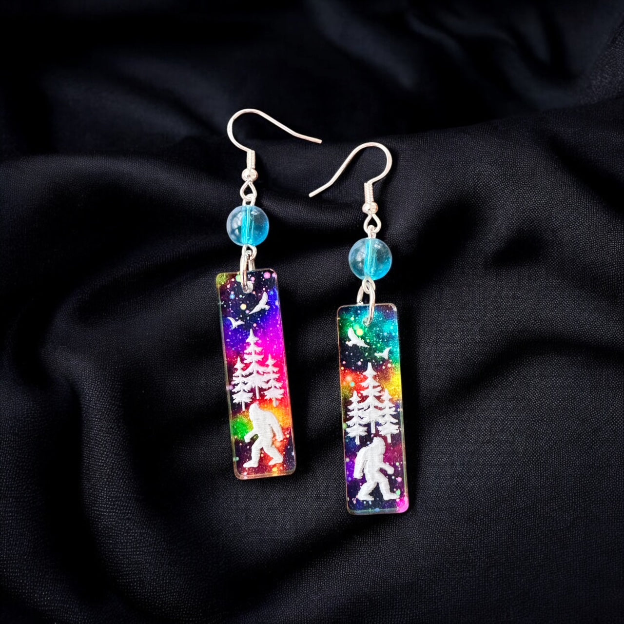 Sasquatch Aurora Borealis Earrings – Bigfoot-Inspired Jewelry with Northern Lights Theme by Kinley Jewelry