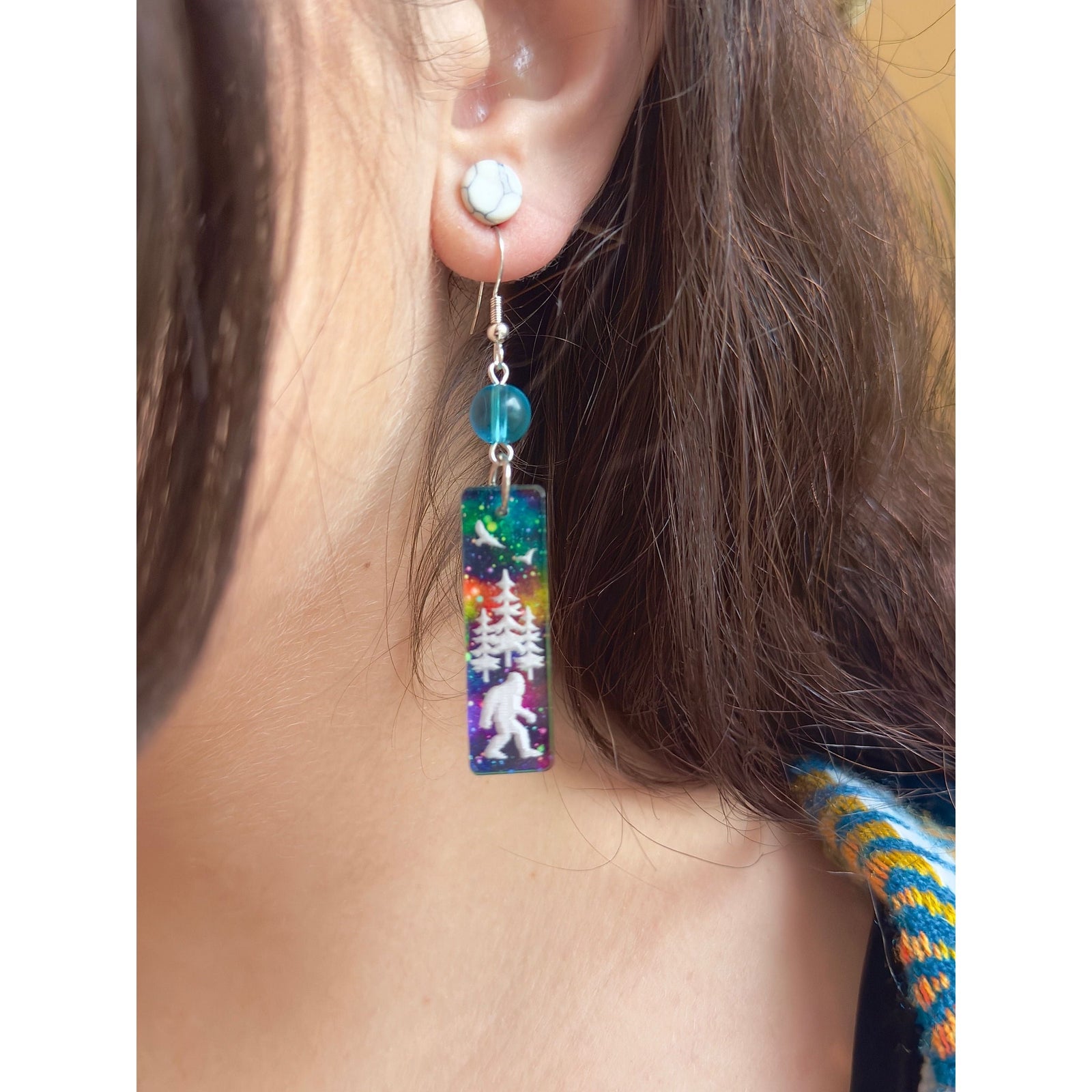 Sasquatch Aurora Borealis Earrings – Bigfoot-Inspired Jewelry with Northern Lights Theme by Kinley Jewelry