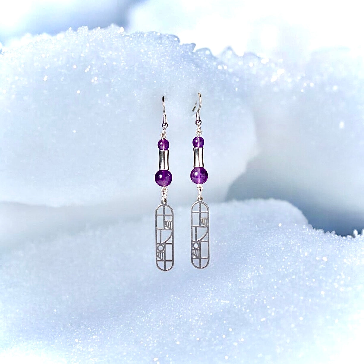 Amethyst Geometric Dangle Earrings – Modern February Birthstone Jewelry by Kinley Jewelry