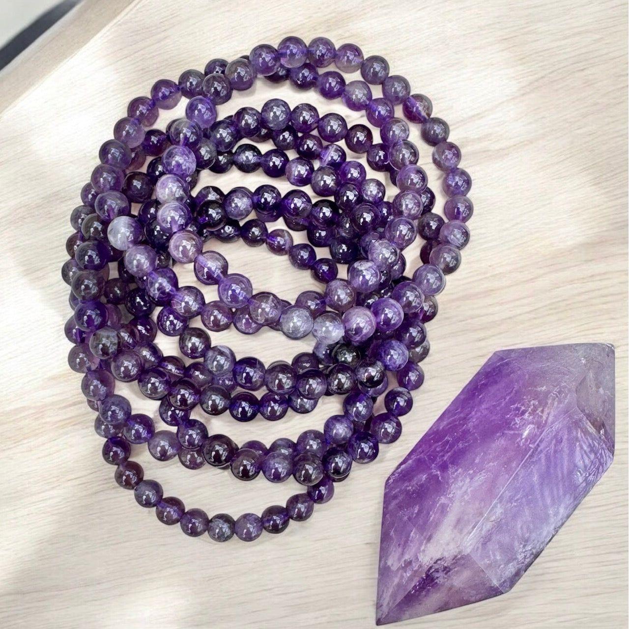 Amethyst Beaded Stretch Bracelet - 6mm Gemstone